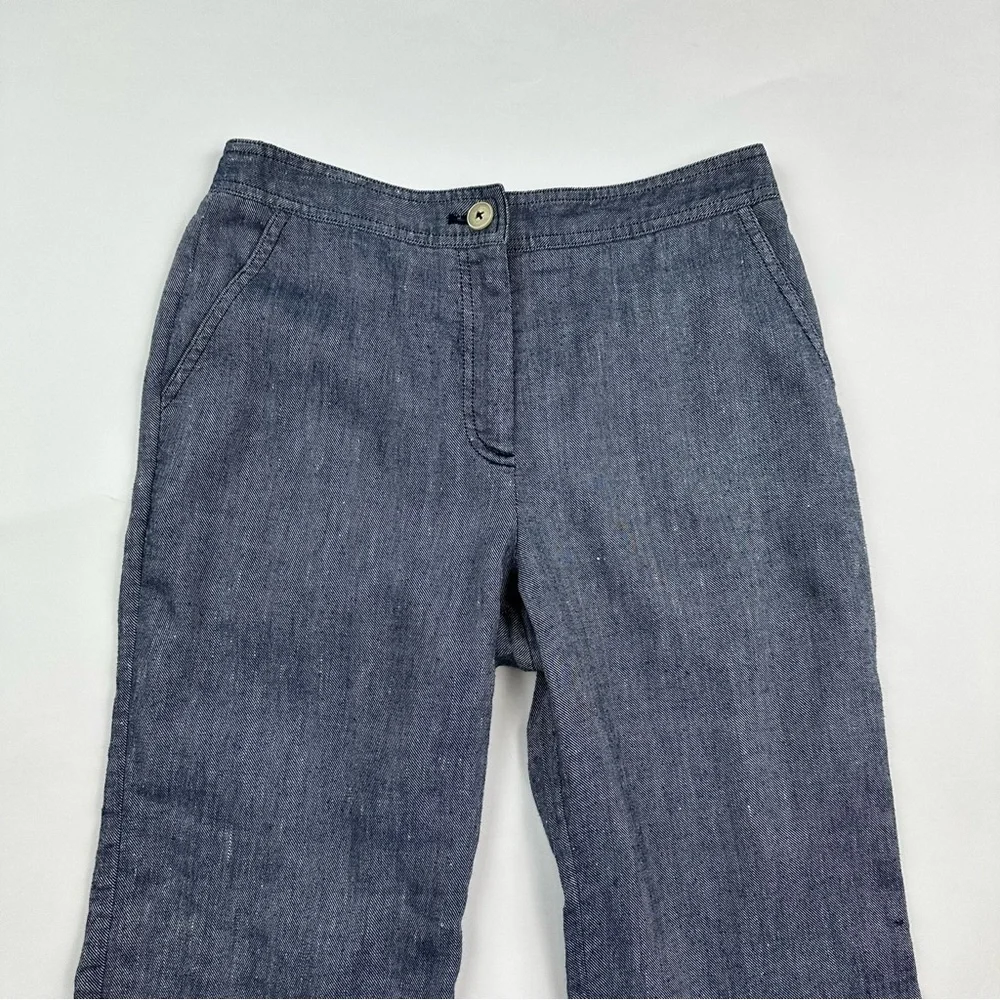 Anthropologie Ett:Twa Chambray Linen Ruffle Hem Wide Leg Pants Size 0 - Picture 3 of 10